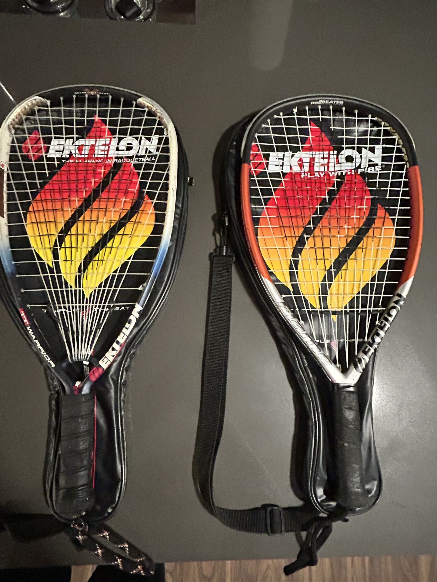 2 Ektelon Flame Graphite Raquet 1000 Power Level Racquetball Powerfan Ball and 3 pack of PENN ballistic 2.0