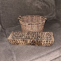 Two Brown Woven Baskets