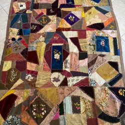 Antique crazy quilt 56 x 70 From the 1800s Victorian era