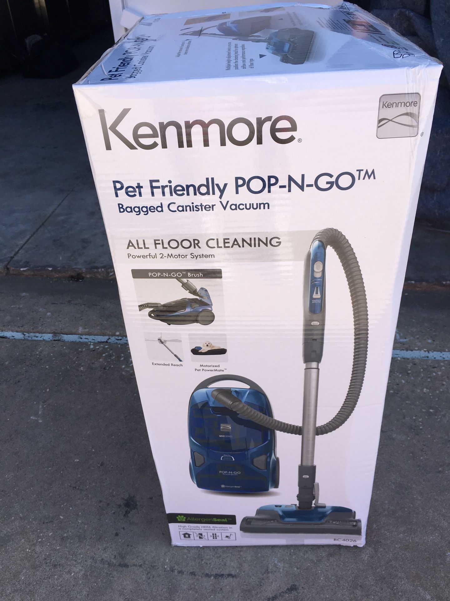 New Damaged Box, Kenmore Pet friendly pop-n-go bagged Pet Canister Vacuum $250.00 O.B.O. 