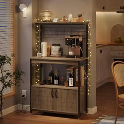 Bestier Microwave Stand with Storage Cabinet, Height-Adjustable Bakers Racks for Kitchen with Wheel