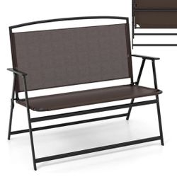 Sling Folding Patio Bench Black