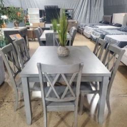 7 Pc Gray    Dining Set With  Table With Storage