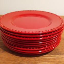 Set of 10 Red 9" Rigid Plastic Plates