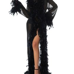 Fluffy Feather Lined Sheer Robe