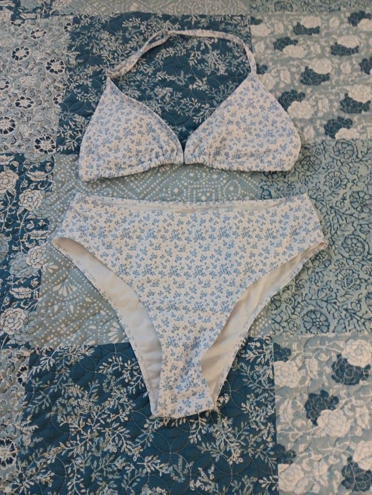 💙 Blue Floral Bikini Set + Matching Wrap Cover-Up 💙