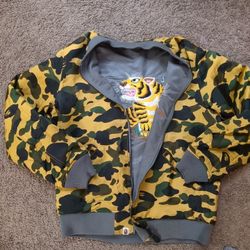 BAPE Tiger Embroidery Reversible Light Bomber Jacket Size XL New!