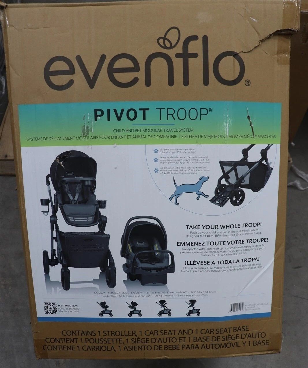 Evenflo Pivot Troop Child and Pet Modular Travel System Car Seat Combo - Rhodesboro Black