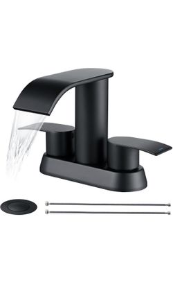 Ultimate Unicorn Black Waterfall Bathroom Faucet, 4 Inch Bathroom Faucet Bathroom Sink Faucet for 3 or 2 Holes, Anti-Splash Sink Faucets with Pop Up D