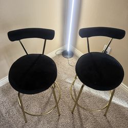 Set of 2 Black Velvet Gold Bar Stools
