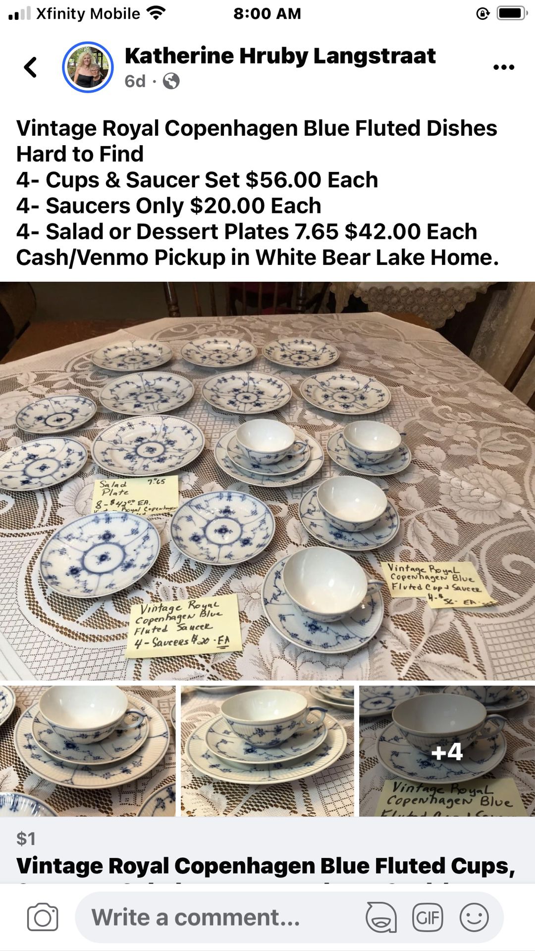 Reduced Vintage Royal Copenhagen Blue Fluted Dishes Cash/Venmo Pickup In White Bear Lake Home 