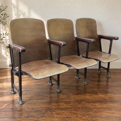 Vintage 3-Seat Theater Auditorium Chairs – Cast Iron & Wood