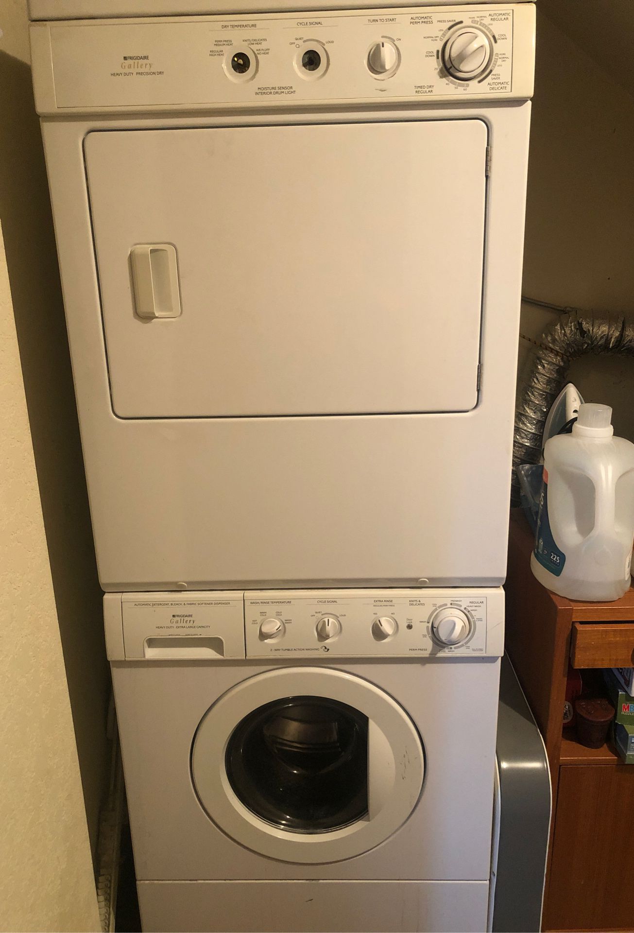 Stacked Frigidaire Gallery Washer and Gas Dryer