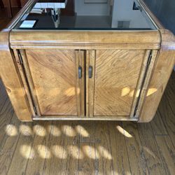 Vintage Wooden & Mirrored Storage End Table Or Cabinet