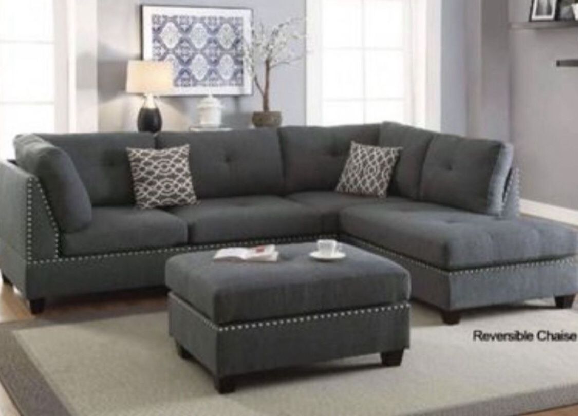 New Gray Or Black Sectional And Ottoman Sofa Couch With Reversible Chaise