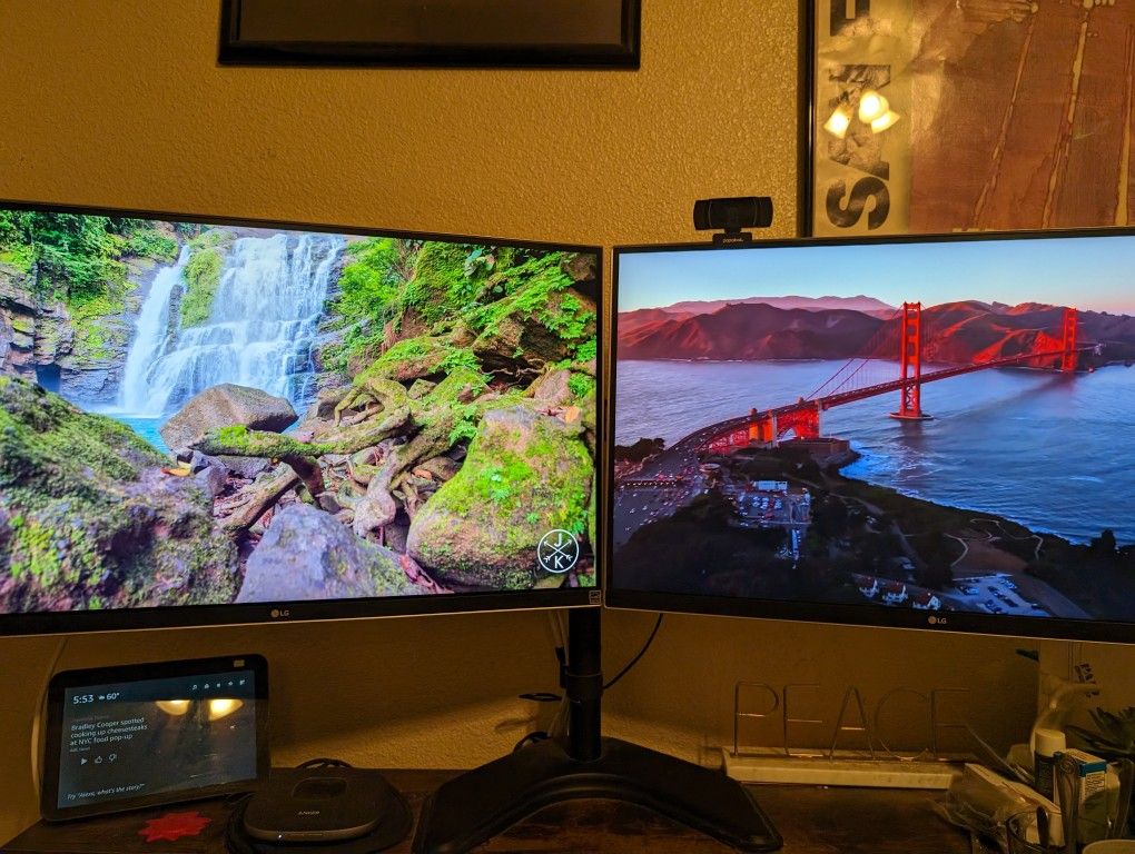 Pair of 27" 4K LG IPS LED FreeSync Monitors and Stand