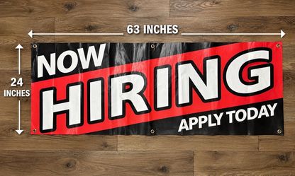 Now Hiring 13 oz Heavy Duty Vinyl Banner Indoor/Outdoor Help Wanted Sign for Business, Storefront, Advertising