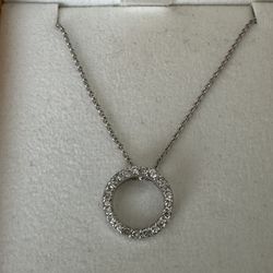 14K White Gold Diamond Pendant Necklace Open Circle, Round, 16in