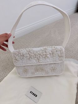 STAUD white beaded handbag