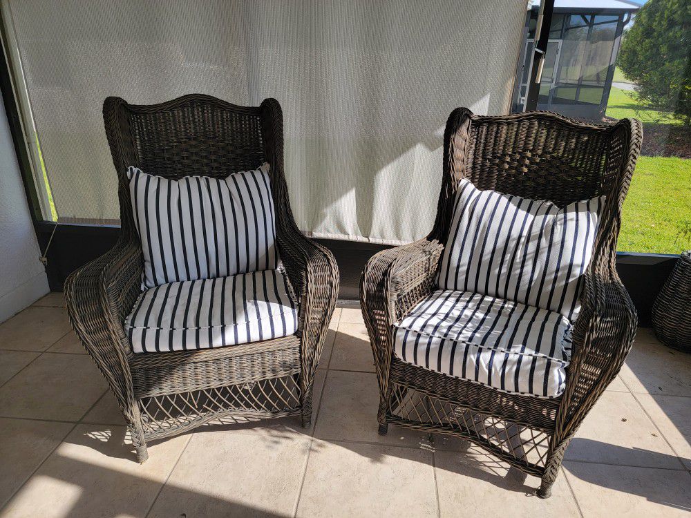Patio Wicker Wingback Chairs W/Cushions - Pier One