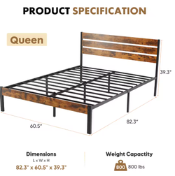 Queen Size Metal Bed Frame with Headboard – Heavy Duty