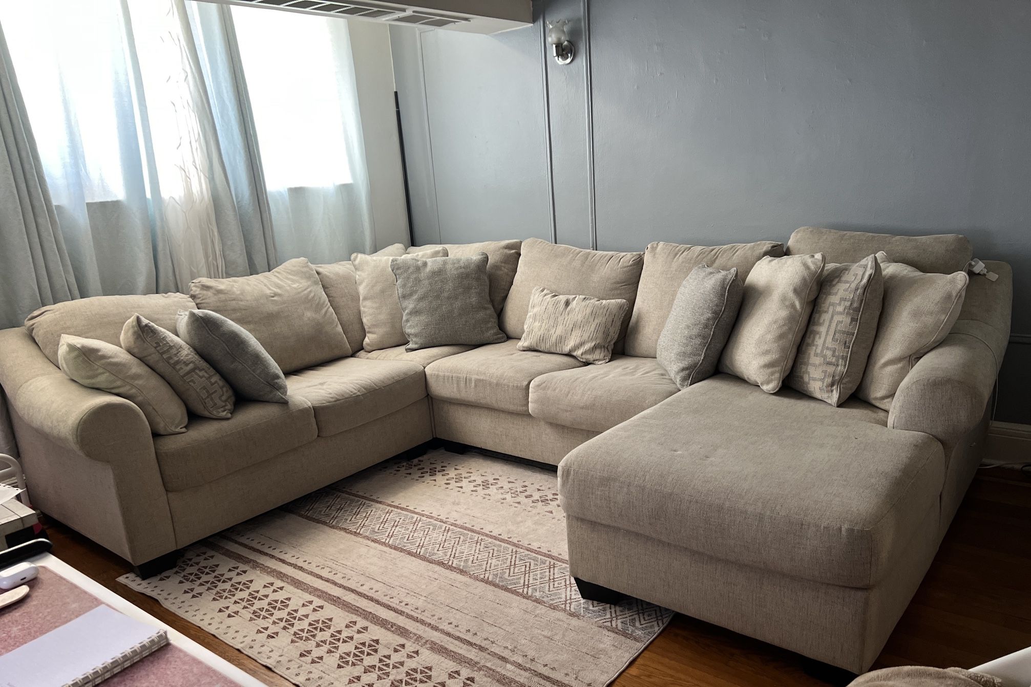 Beige Sectional Sofa with Chaise Lounge