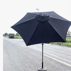 （D-1-11）Outdoor Patio Umbrella with Button Tilt and Crank, Table Market Yard Parasol, for Garden, Beach, Swimming Pool, Black