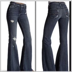 7 FOR ALL MANKIND Dark Wash Navy High Rise Distressed Ripped Bell Bottom Jeans