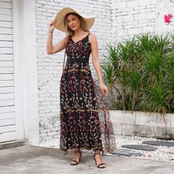 Long Dresses Women Elegant Spaghetti Strap High Waist Vacation Party Dress