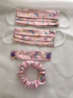 Handmade Face Mask Double layer with filter pocket and Ear savers and scrunchies