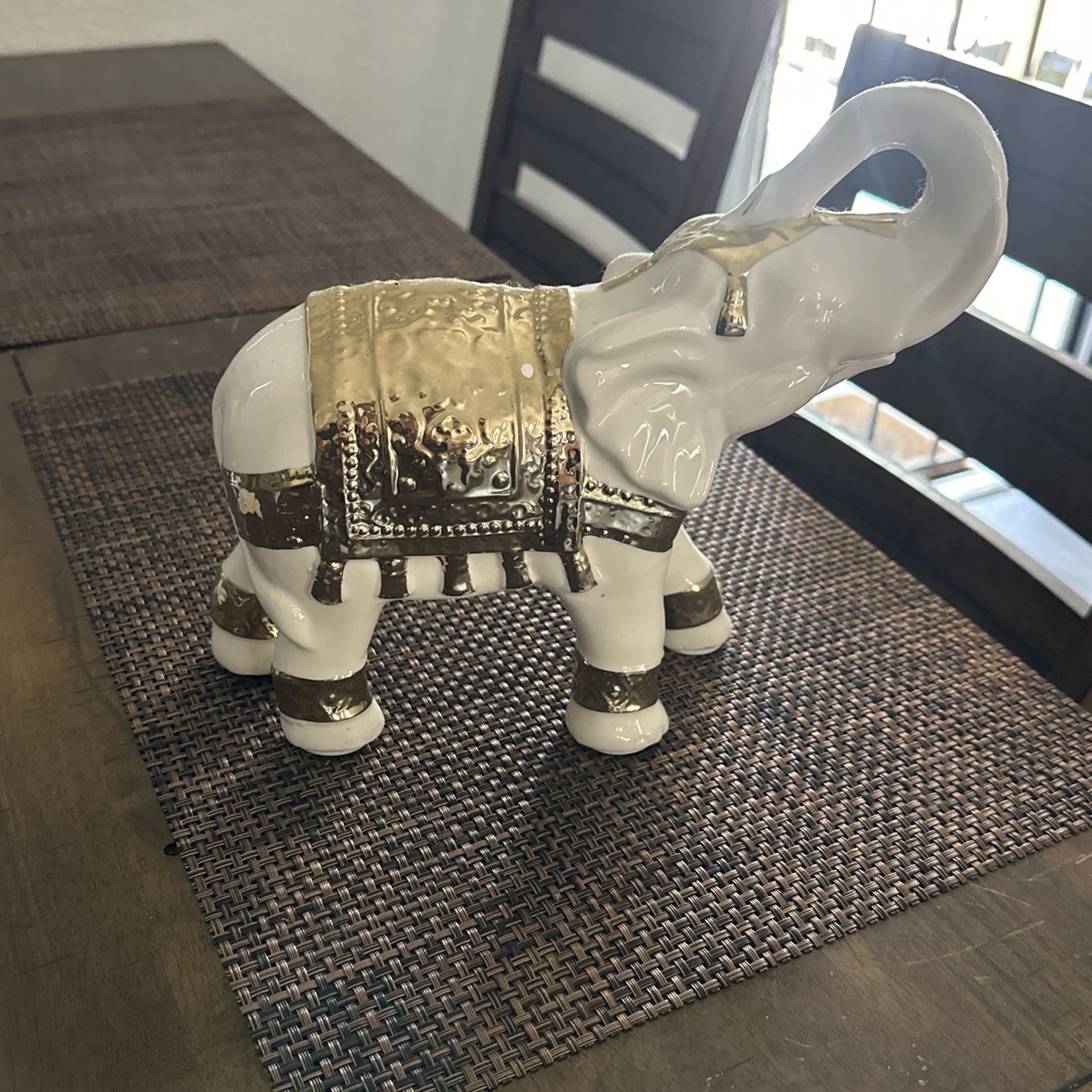 Elegant White And Gold Ceramic Elephant