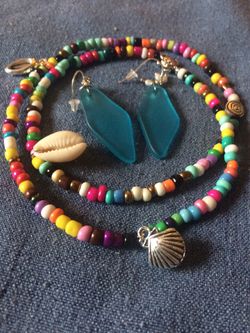 ####Boho OCEAN Bracelet/anklet @ Ocean Blue SEAGLASS Earrings####