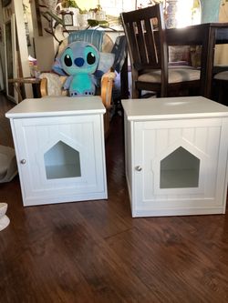 White Cat Litter Box Enclosure Cabinet