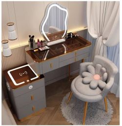 smart makeup vanity with side cabinet