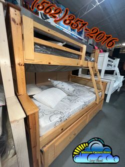 Twin full natural bunk bed with trundle cama Colchon y tambor trundle