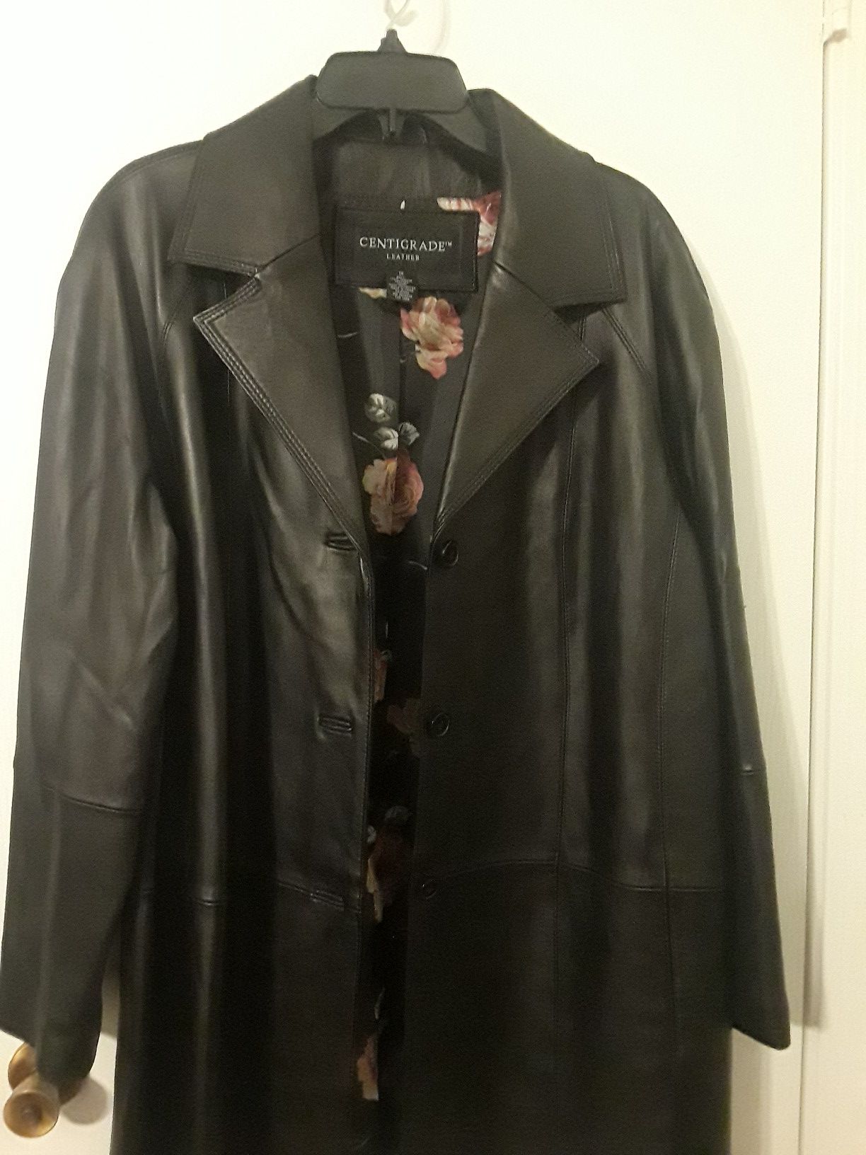 Leather knee length jacket,coat.