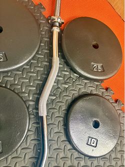 Steel Standard Curl Bar W/Weight Plates: 25s, 10s and 5s ponders. 94# Brute W.