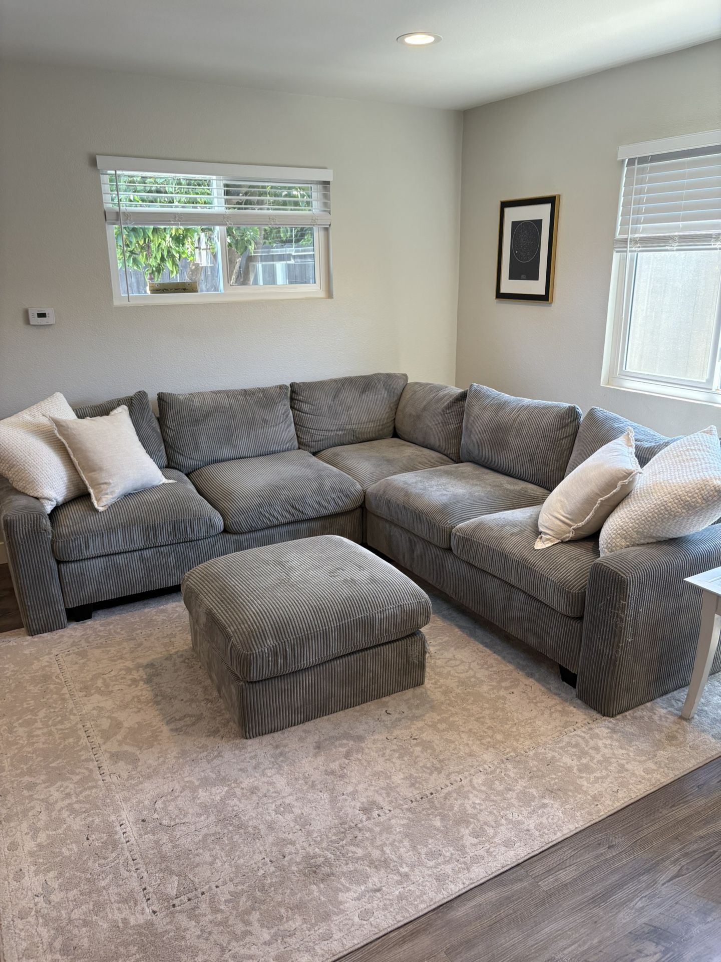Gray Sectional Couch & Ottoman