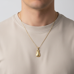 10K Yellow Gold Diamond Cut Money Bag Pendant
