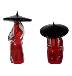vintage Murano Sommerso art glass Chinese figures, often attributed to mid-century Italian makers like Formia Vetri di Murano from the 1970s