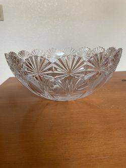 Antique Lead Crystal Extra Large Bowl Scalloped Edges