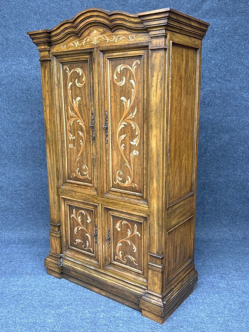 20thC Century Furniture Panel Decorated Tall Closet Armoire Dresser