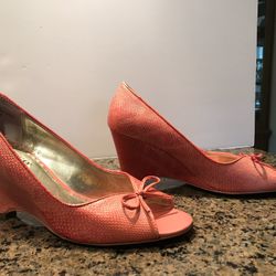 Franco Sarto Orange Open Toe Wedge Heels (8.5)