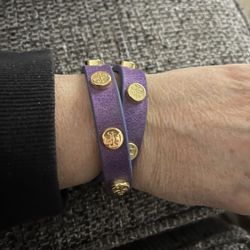 Tory Burch Leather Wrap Bracelet With Logo Studs 