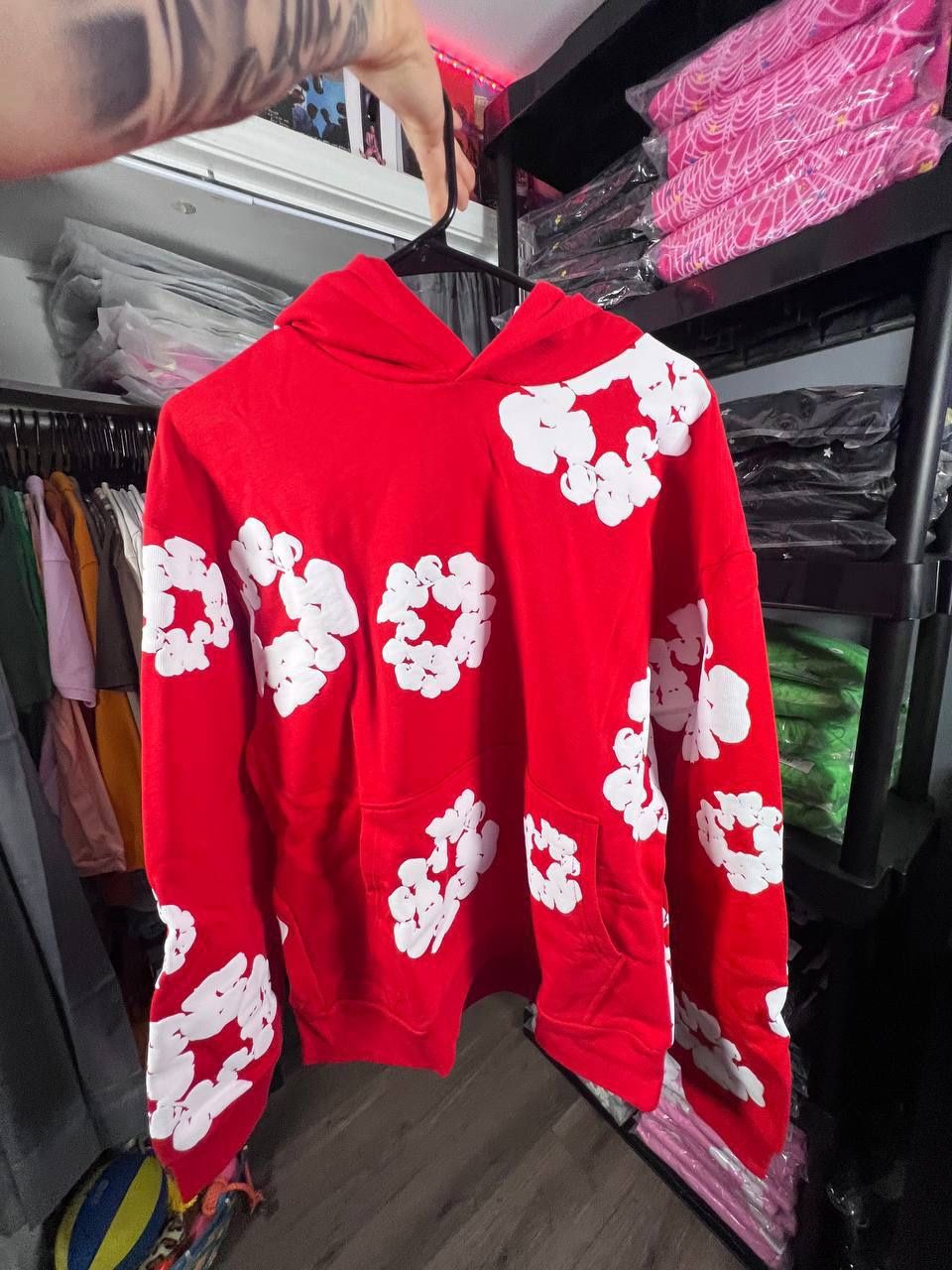 Red And White Denim Tears Hoodie 