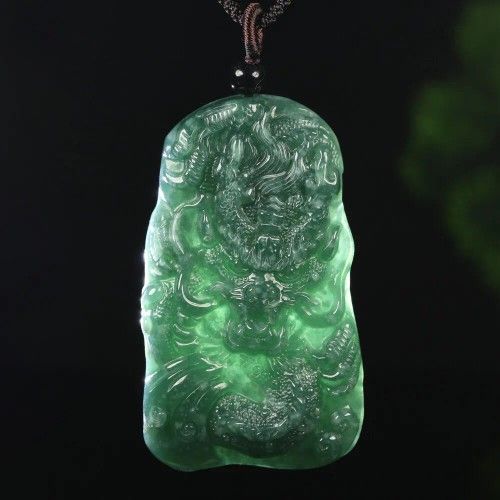 Gorgeous Grade A Burma Oily Natural Green Jade Jadeite Pendant Dragon Carved