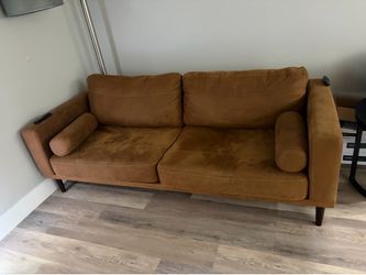 Modern Cognac Brown Sofa – Mid Century Style – good Condition”