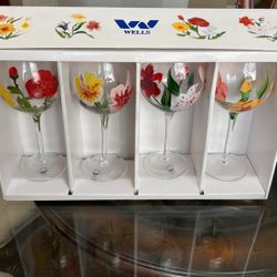 Wine Glasses - Hand Painted Never Used 18 Oz. OBO
