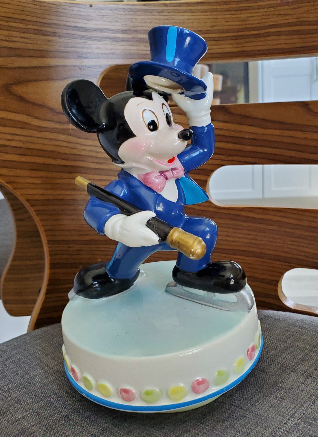 Disney Mickey Mouse Ice Skating Schmid Music Box collectible porcelain statue