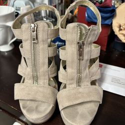 Women’s Beige Suede Wedges - Size 6 1/2
